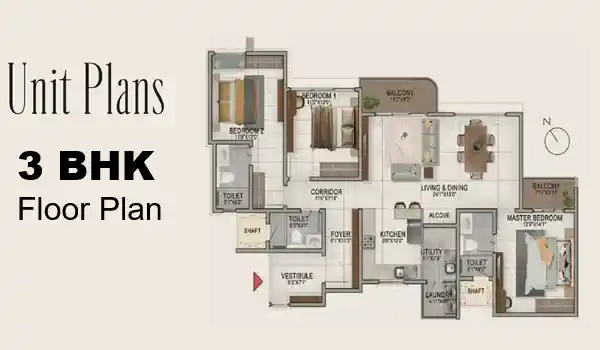 Godrej Parkshire Apartment 3 bhk premium floor plan by Godrej Properties located at Hoskote, Bangalore Karnataka